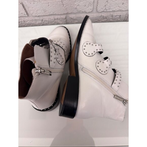 Gianni Bini Harlee Women’s Triple Buckle Zip Studded White Leather Bootie 7.5M - Picture 8 of 11